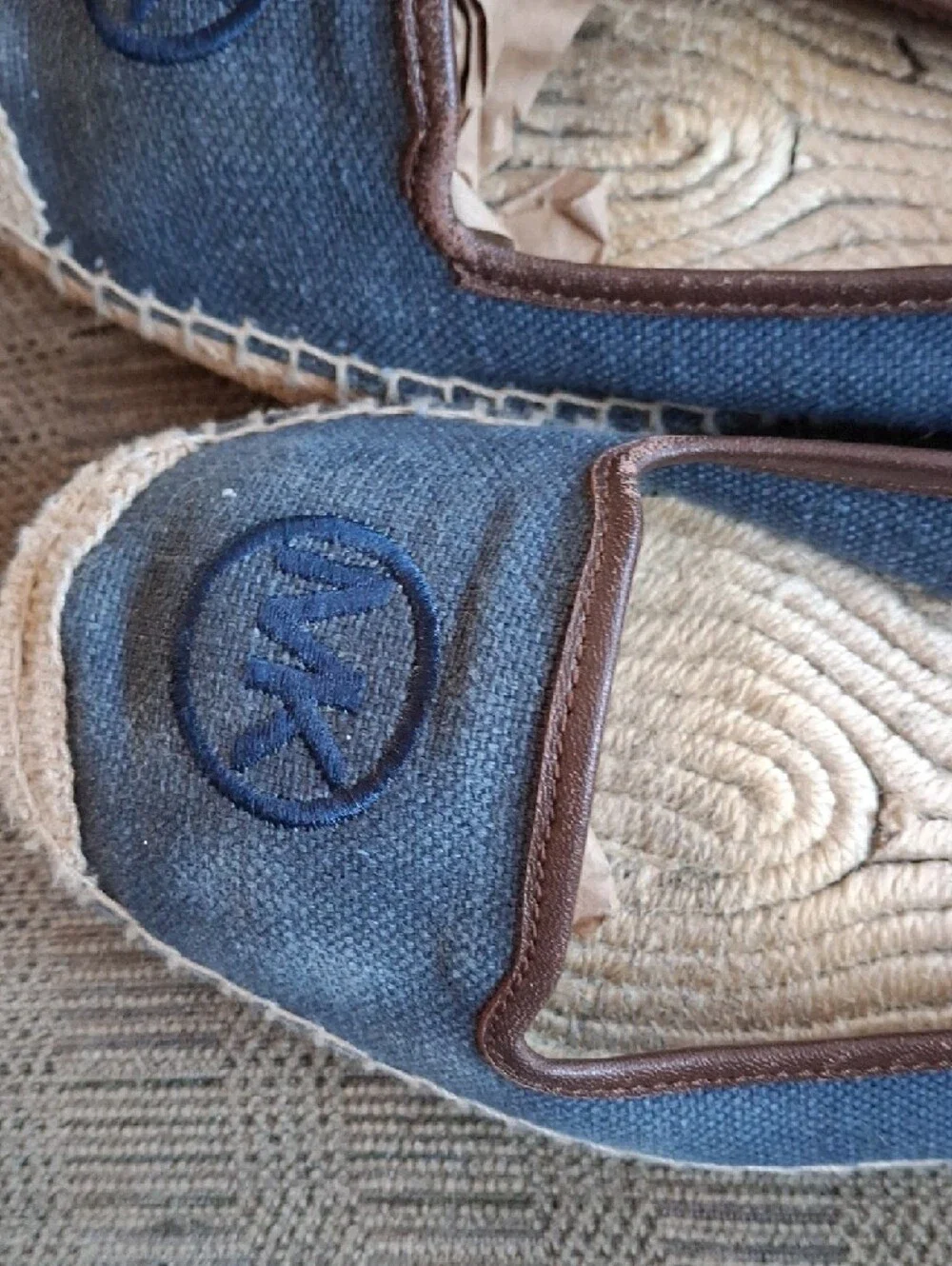 Michael Kors Navy Canvas Espadrille Flats with Brown Trim
